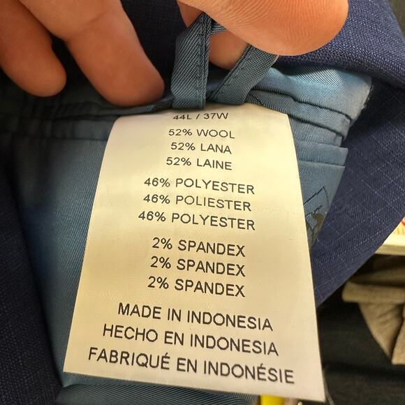 Vince Camuto Slim Blazer Jacket Mens Size 44L Single Button Blue Microcheck - Picture 8 of 8